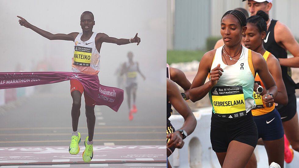 Daniel Mateiko og Tsigie Gebreselama vant Ras Al Khaimah halvmaraton. (Foto: Giancarlo Colombo)