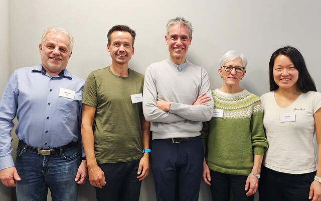 De fremmøtte fra det nye styret i Kondis. Fra venstre: John Erik Lein, Jonny Andersen, Tim Bennett, Bodil Brå Alsvik og Sol Haugen. (Foto: Bjørn Johannessen)