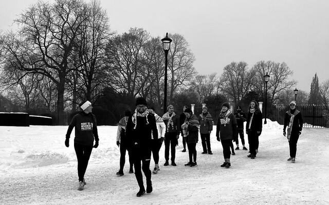Fra et av vinterens mange solidaritetsløp i Oslo på søndager kl 13. (Foto fra Run for Palestine, Oslo sin facebookside)