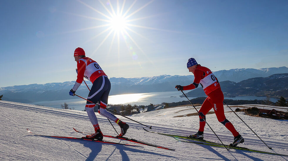 Utsikt over Hardangerfjorden i solskinn