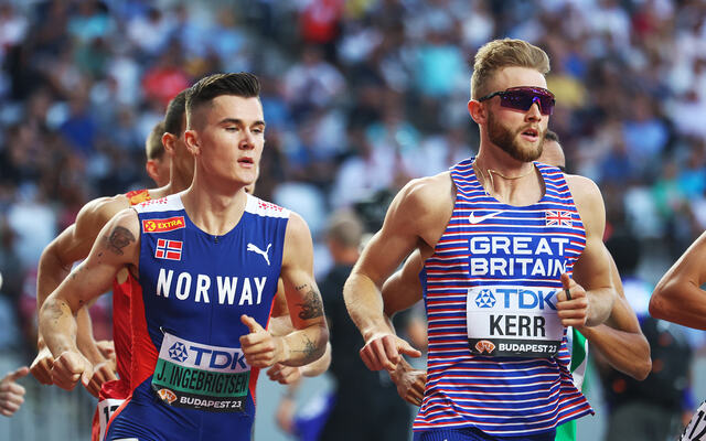 Jakob Ingebrigtsen og Josh Kerr vil 25. mai i år møtes til dyst for første gang etter VM-finalen i Budapest i fjor. (Foto: Arne Dag Myking)