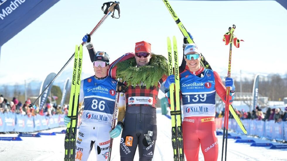 Topp tre herrer i Reistadløpet 2024 (fra venstre): Eirik Sverdrup Augdal, Johan Hoel og Martin Løwstrøm Nyenget. (Foto: Reichert/Nordic Focus)