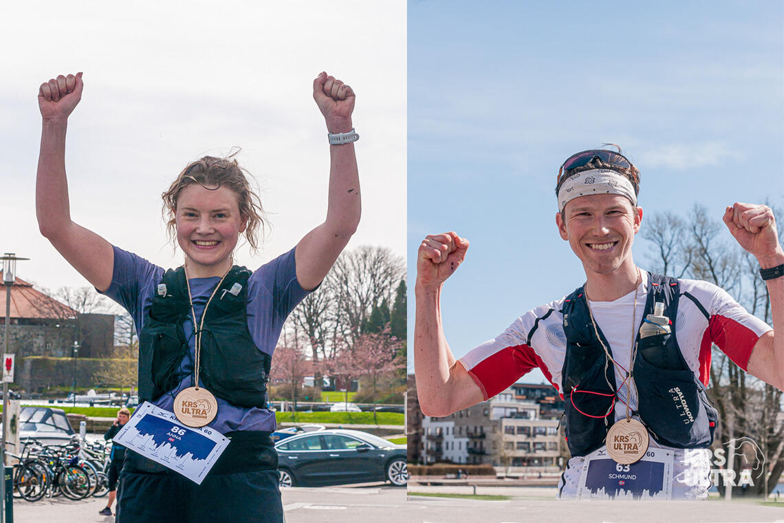 Anna Sørlie og Aasmund Kjøllmoen Steien vant den lengste distansen i KRSUltra, den på 60 km som altså er ultra. (Foto: Thomas Øderud/KRSUltra)