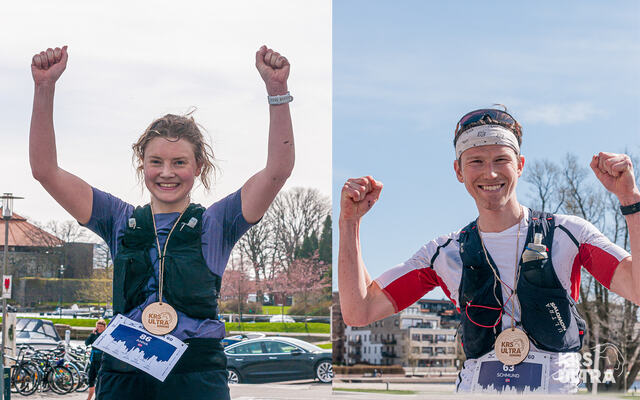 Anna Sørlie og Aasmund Kjøllmoen Steien vant den lengste distansen i KRSUltra, den på 60 km som altså er ultra. (Foto: Thomas Øderud/KRSUltra)
