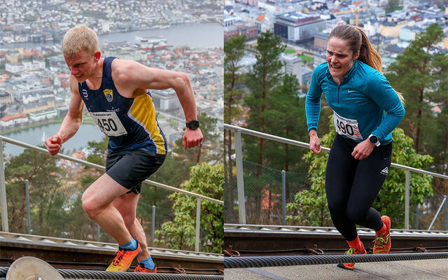 Joel Dyrhovden og Emma Dyrhovden var de aller raskeste opp Fløibanen, uten Fløibanen. (Alle foto: Arne Dag Myking)