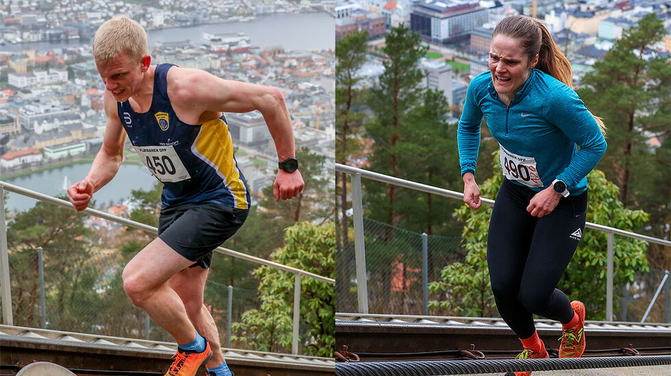 Joel Dyrhovden og Emma Dyrhovden var de aller raskeste opp Fløibanen, uten Fløibanen. (Alle foto: Arne Dag Myking)