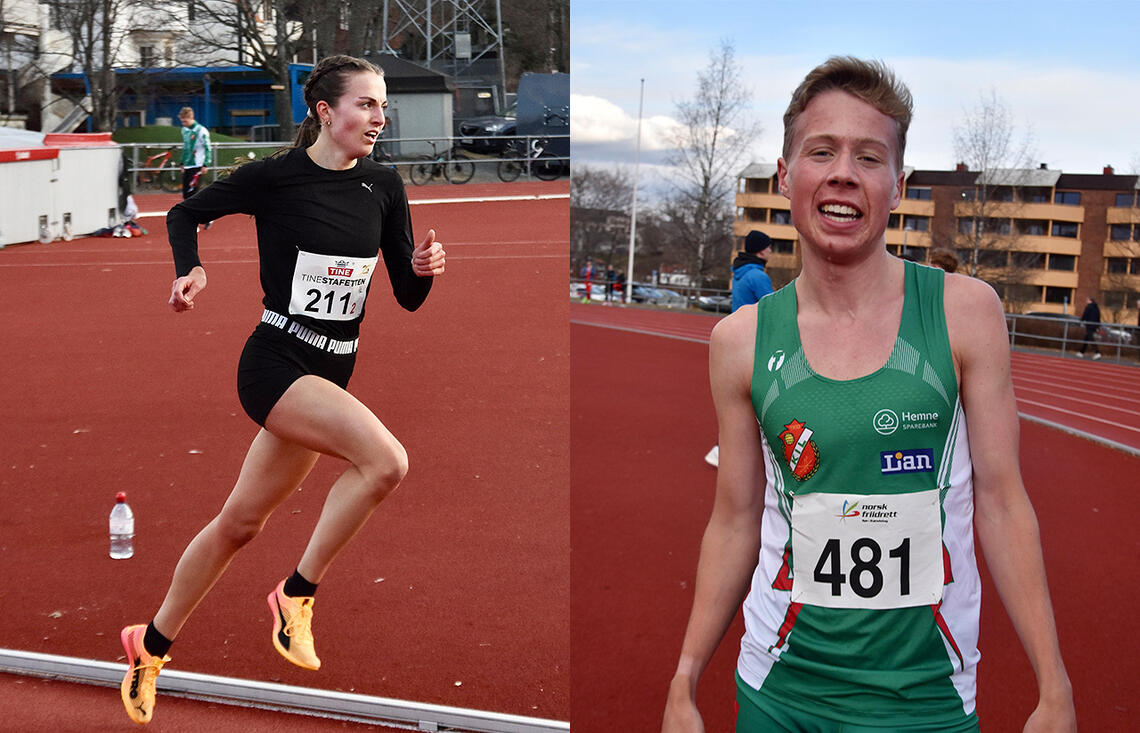 Ingeborg Østgård vant 3000 meteren, mens Håkon Moe Berg var klar ener på 1500 meter på Øya stadion i Trondheim. (Foto: Tor Jarle Bolme)