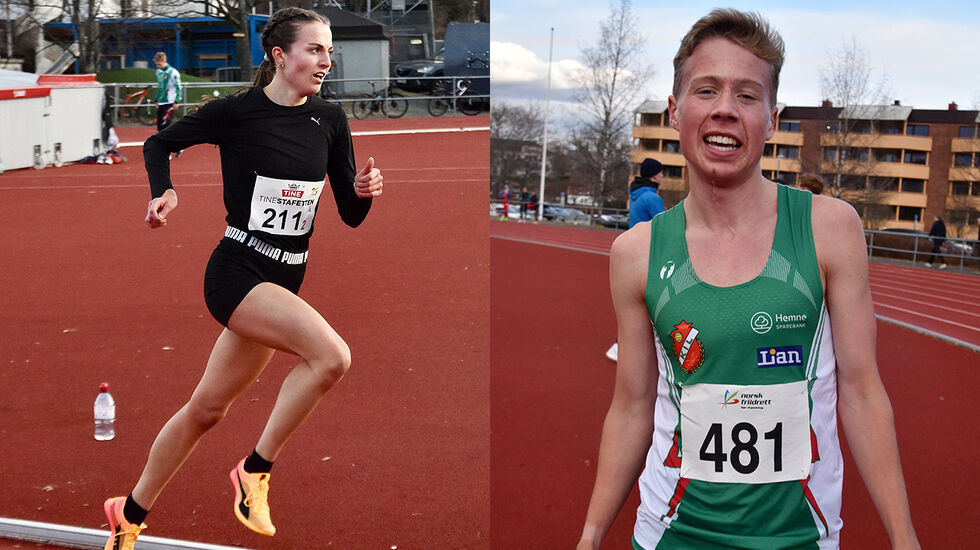 Ingeborg Østgård vant 3000 meteren, mens Håkon Moe Berg var klar ener på 1500 meter på Øya stadion i Trondheim. (Foto: Tor Jarle Bolme)