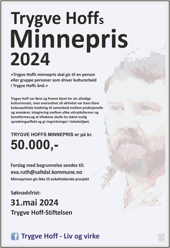 Bildet viser en plakat med bilde av Tryge Hoff og en beskrivende tekst