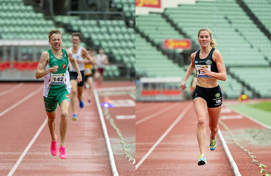 Håkon Moe Berg og Kristine Lande Dommersnes tok hver sin klare seier på 1500 m. (Foto: Samuel Hafsahl) 