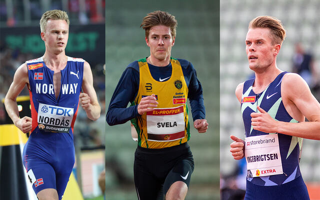 Narve Gilje Nordås, Per Svela og Filip Ingebrigtsen har i dag løpt stevne i Spania. (Foto: Arne Dag Myking/Samuel_Hafsahl/Sylvain_Cavatz)