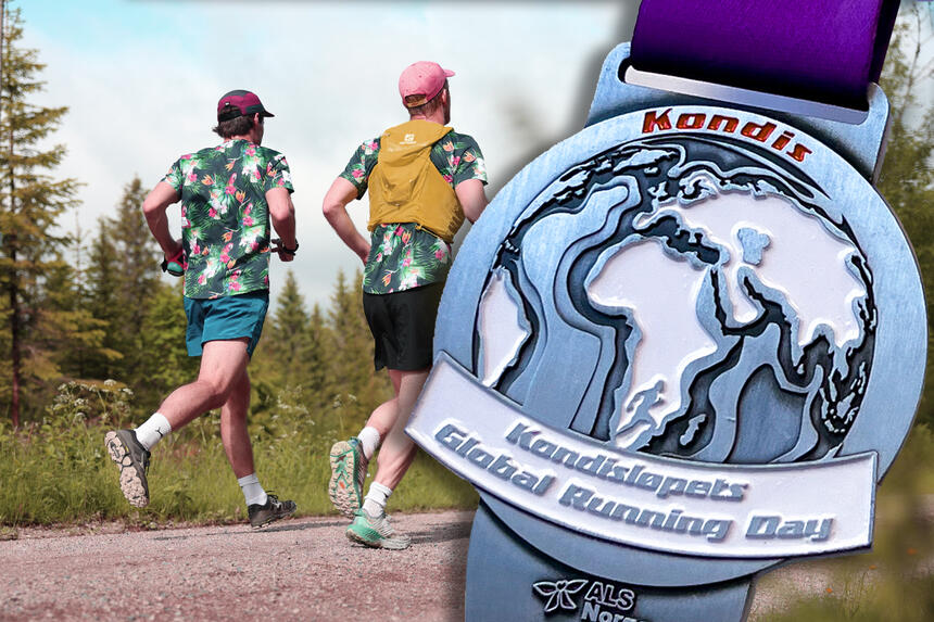 Slik ser medaljen ut i Kondisløpets Global Running Day. (Fotomontasje: Tom-Arild Hansen)