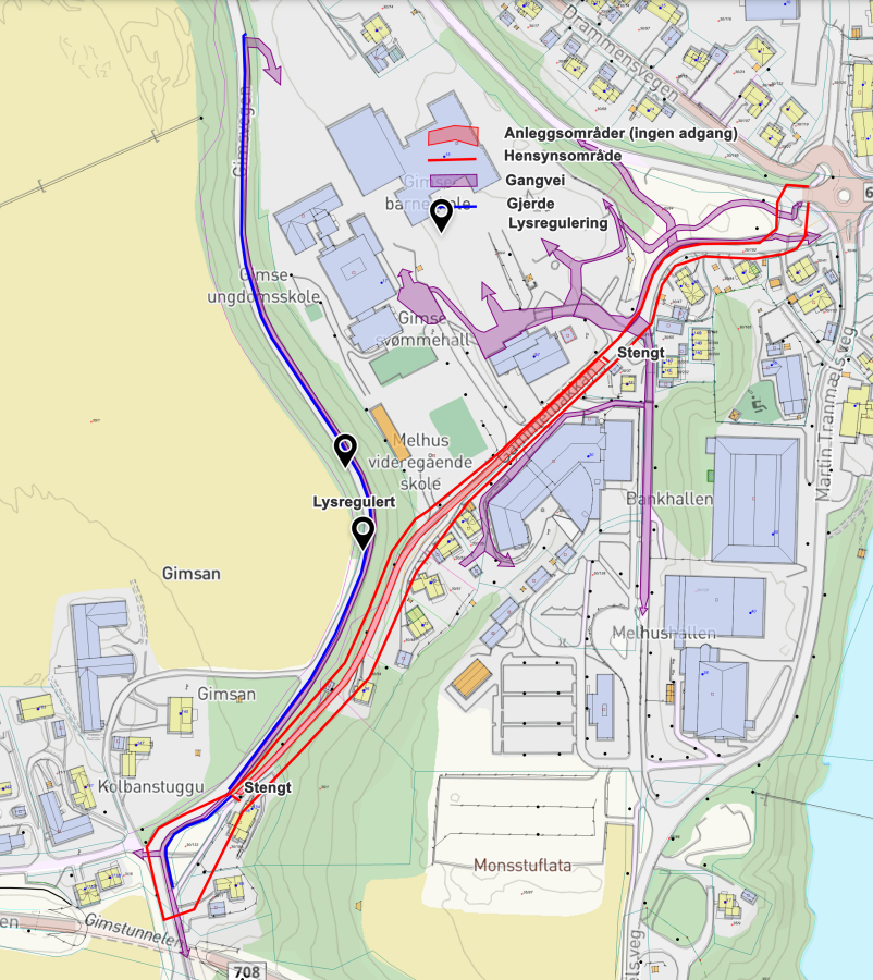 Anleggsområde og gangveier i kommende periode (oppdatert 06. mai 2024)