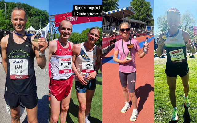 Jan Briseid ble nr. 2 i kl. 50-54 år, Jostein Rogstad tok 3. plassen i kl. 35-39 år, Sven Kilander ble andremann i 45-49-årsklassen, Synøve Brox var nr. 3 av seniorene i Cityvarvet, mens Tom Roger Vege-Tangen gikk helt til topps i kl. 50-54 år. (Foto: privat)