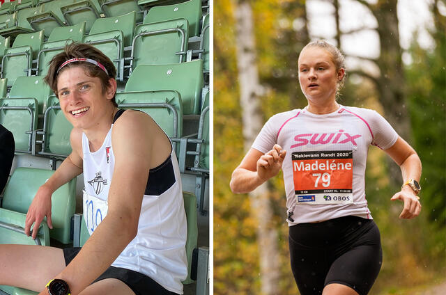 Karl Oraug Rygh og Madelène Wanvik Holum kunne glede seg over seier og gode 1500 m-tider. (Foto: privat / Sylvain Cavatz)