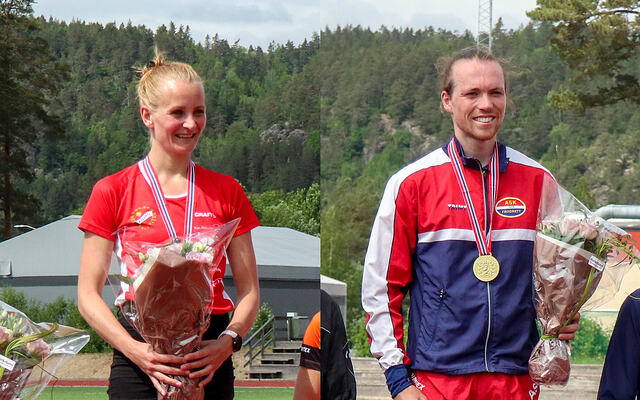 Sigrun Gjølberg og Marius Garmann Sørli ble norgesmestre på halvmaraton. (Alle foto: Bjørn Stormoen)