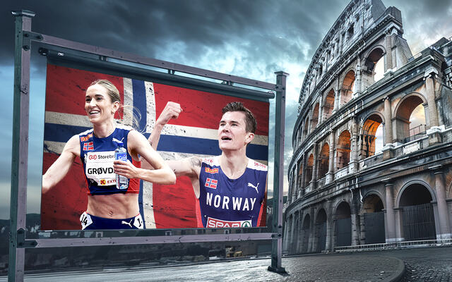 Karoline Bjerkeli Grøvdal og Jakob Ingebrigtsen er våre sterkeste kort når EM i Roma nå ruller i gang. (Illustrasjon: Tom-Arild Hansen)