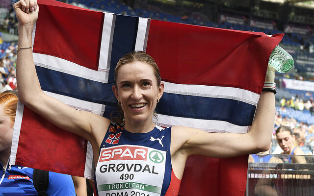 En internasjonal seier på noe annet enn terrengløp har satt langt inne for Karoline Bjerkeli Grøvdal, men i dag ble hun altså europamester i halvmaraton. (Alle foto: Bjørn Johannessen)