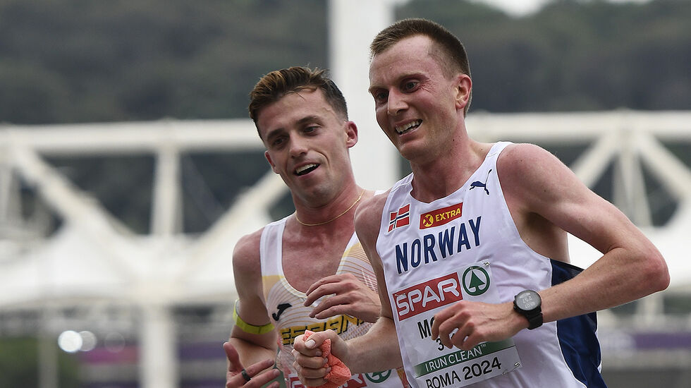 Sondre Nordstad Moen da han løp inn til 12. plass på halvmaraton i årets EM i Roma. (Foto: Bjørn Johannessen)