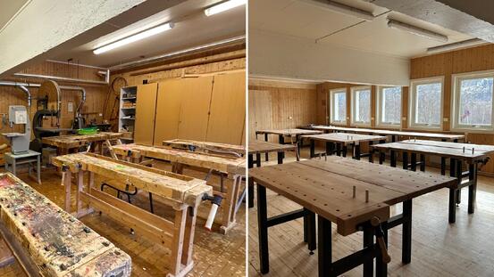 Sløydsal før og etter renovering