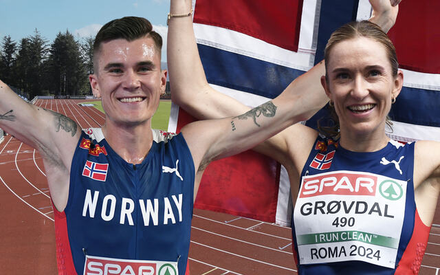 Jakob Ingebrigtsen og Karoline Bjerkeli Grøvdal stiller i årets norgesmesterskap - innimellom EM og OL. (Illustrasjon: Tom-Arild Hansen)