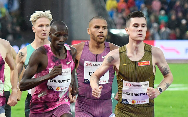 Får vi en ny og jevn duell mellom Timothy Cheruiyot og Jakob Ingebrigtsen, slik som her på Bislett? (Foto: Bjørn Johannessen)