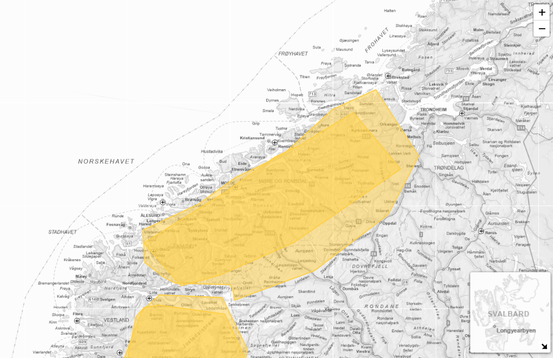 To farevarsel for henholdsvis lyn og styrtregn er sendt ut for deler av Trøndelag, deriblant noen områder i Orkland.