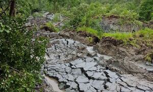 Bilde fra skredområdet i Brennelv 2.8.2024. Foto: Porsanger kommune