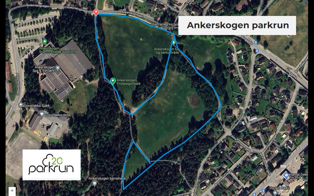 Løypekart for Ankerskogen Parkrun på Hamar som blir den tiende plassen i Norge der det arrangeres parkrun.