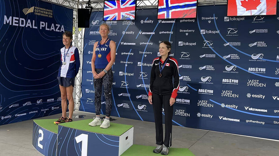 Synøve Brox vant VM-gull på 5000 m i veteranklassen W65. (Foto fra WMAC 2024 sin facebookside)