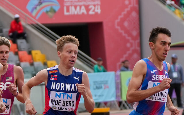 Håkon Moe Berg kom sterkt mot slutten av løpet, men nådde ikke helt frem til en medaljeplass. Her fra forsøksheatet. (Foto: Einar Børve)