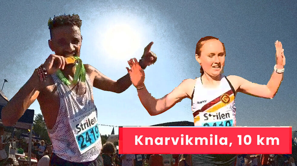 Senay Fissehatsion og Adele Norheim Henriksen ble de to beste på Knarvikmilas 10 km i varmen og solskinnet. (All foto/video: Arne Dag Myking)