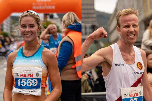 Årets totalvinnere av Bergen City Milen, Kristine Lande Dommersnes og Sindre Solbakken Omvik. (Foto fra arrangørens facebookside)