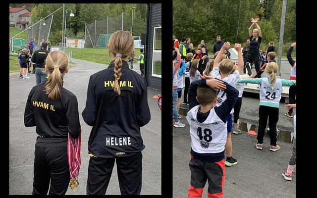 Det er Hvam IL som arrangerer Neskollen opp/ned. Her ser vi at det er klart til å gi ut medaljer i mål, samt fra oppvarmingen til barneløp. (Foto: arrangør)
