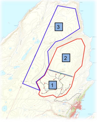 På Bilde: Kart over plan for vindkraft på Hamnefjell.