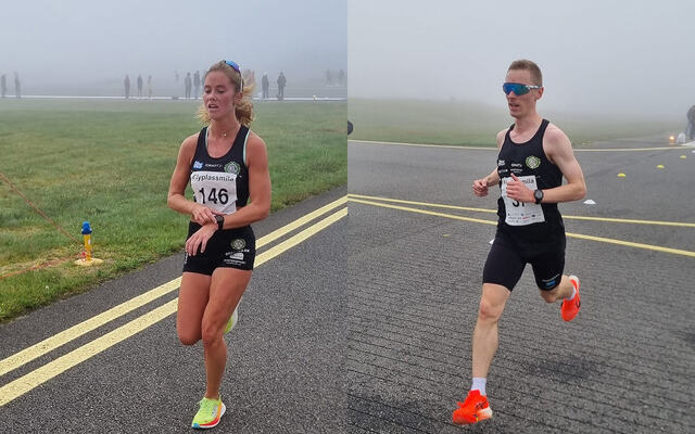 Kristin Lande Dommersnes vant kvinneklassen og Morten Gjendem herreklassen på 10 km da Flyplassmila ble arrangert på Stord. (Alle foto: arrangøren)
