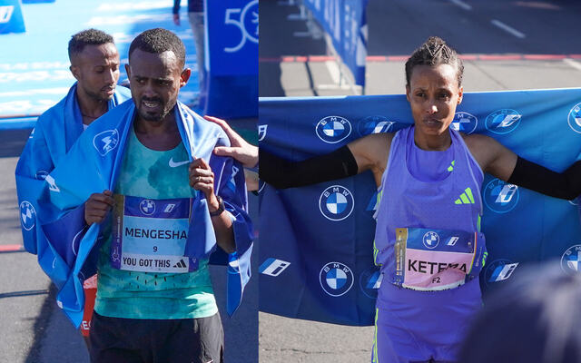Etiopierne Milkesa Mengesha og Tigist Ketema var først over målseglet i årets Berlin Marathon. (Foto: Linn Synnøve Leidal-Røhme)