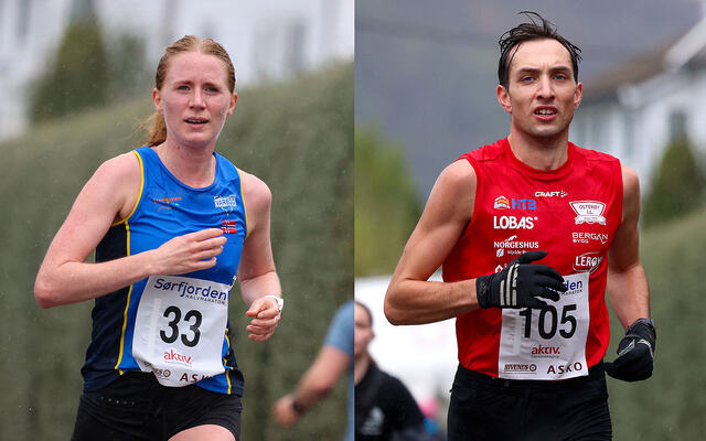 Lina Rivedal fra Varegg og Trygve Feidje Mjelde fra Osterøy IL ble vinnerne i Sørfjorden halvmaraton. (Alle foto: Arne Dag Myking)