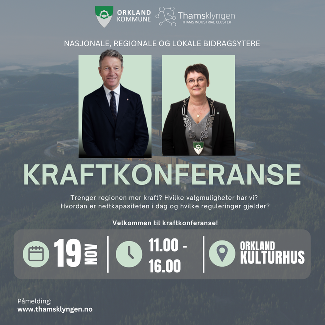 Velkommen til kraftkonferanse i Orkland kulturhus 19. november.