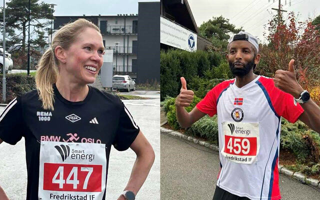 Anette Hauge og Hamse Looyar vant den 24. utgaven afv Fredrikstad Maraton. (Foto: Mariann Sundby)