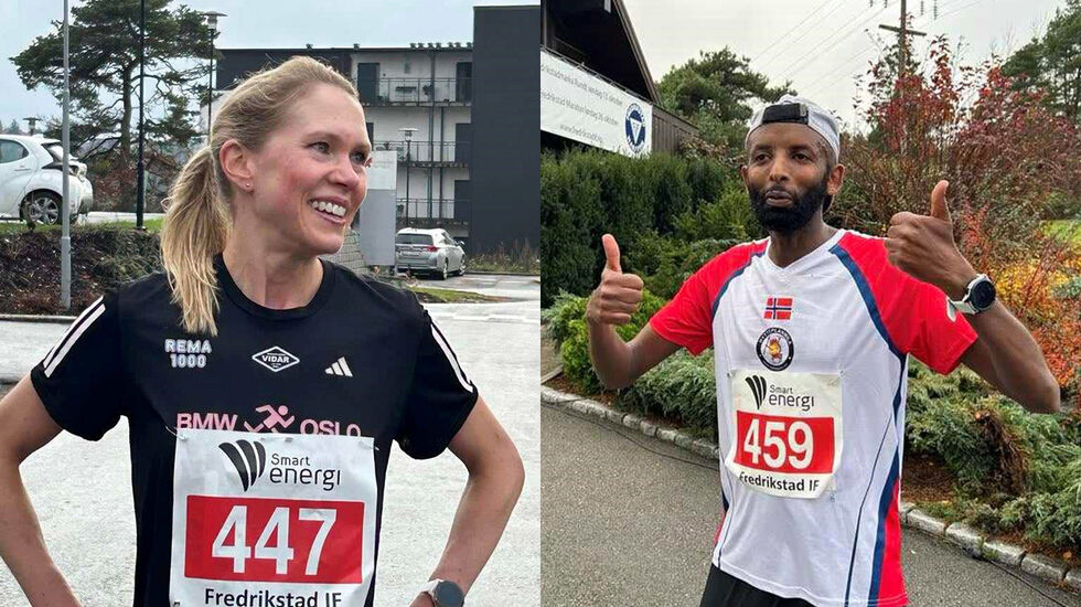 Anette Hauge og Hamse Looyar vant den 24. utgaven afv Fredrikstad Maraton. (Foto: Mariann Sundby)