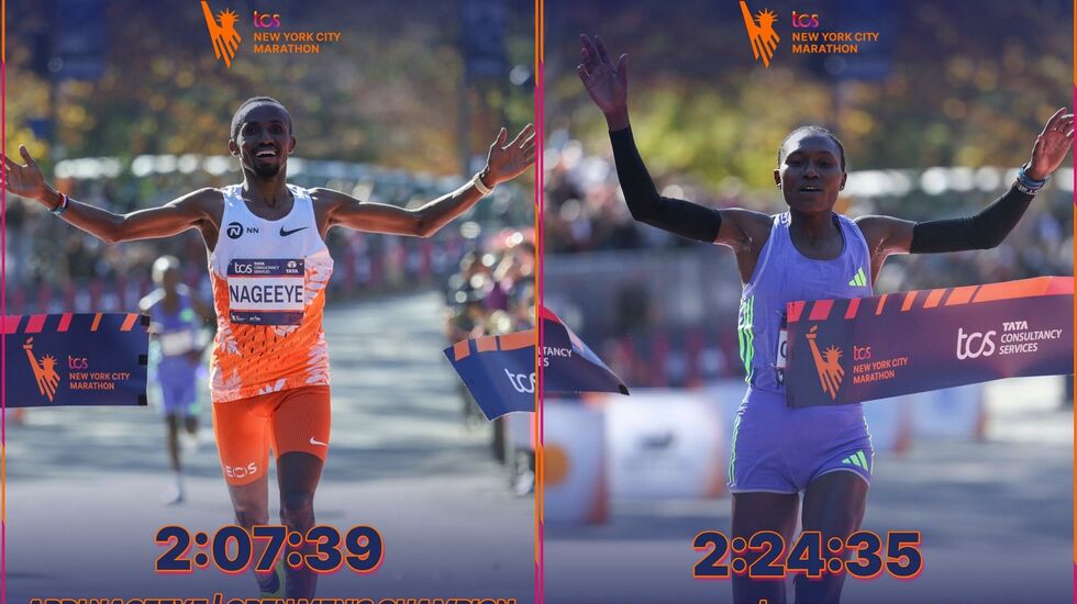 Vinnerne av New York City Marathon 2024: Abdi Nageeye og Sheila Chepkirui. (Foto fra løpets facebookside)