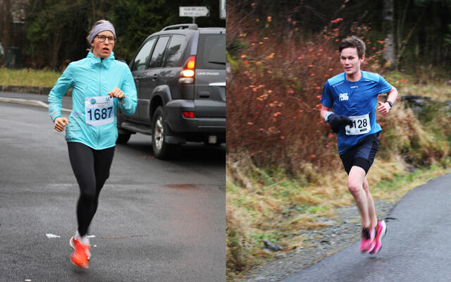 Elisabeth Ulset og Magnus Warvik vant maratondistansen i Bergen Adventsmaraton. (Alle foto: arrangøren)