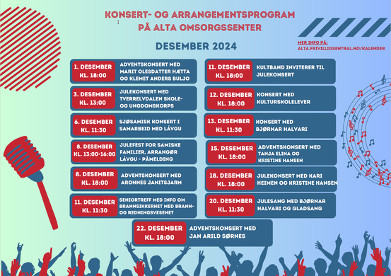 Program for konserter på Alta omsorgssenter i desember2024