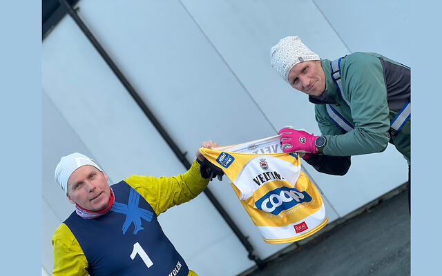 Hallgeir M Lundemo og Arild Moen er klare for Luftkrigsskolen Mil NM Backyard Ultra. Arild Moen vant til slutt hele løpet. (Foto: arrangør)