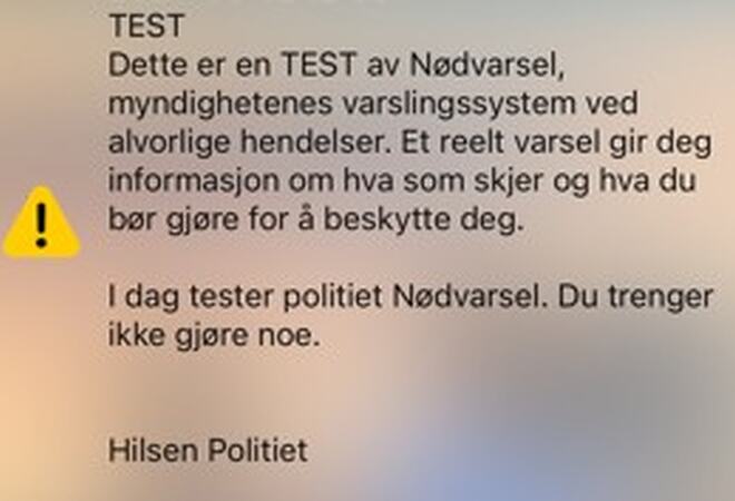 Døme på melding ved nødvarsel