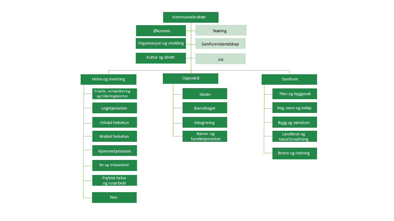 Organisasjonskart i grønt, Orkland kommune. 