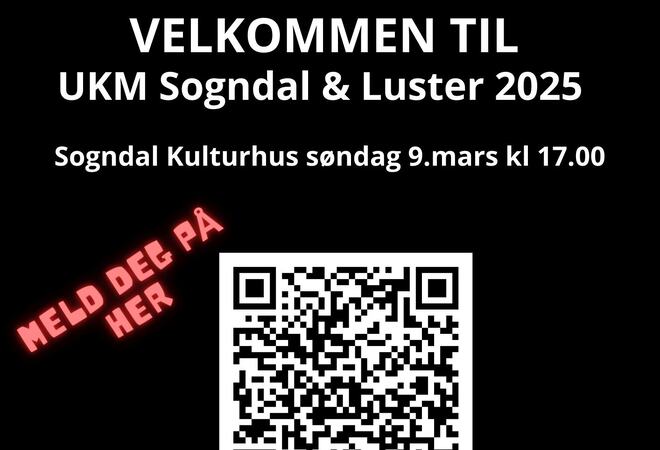 Plakat der det står Velkommen og ein qr-kode for påmelding.