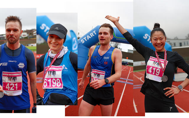 Tor-Aanen Kallekleiv, Ingrid Lid, Karl Jonas Tronstad og Tina Emilie Lee Lange vant i Bergen Vintermaraton. (Alle foto: Arne Dag Myking)