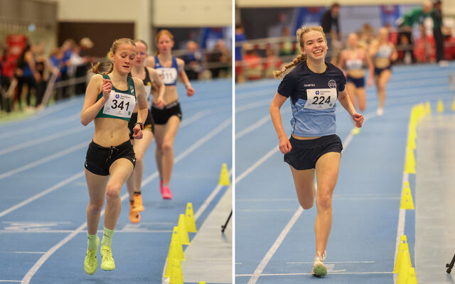 Klara Helen Homlung Prøitz og Helen Guldseth Ørstavik vant 1500 meteren i klasse J15 og J16. (Foto: Martin Hauge-Nilsen)